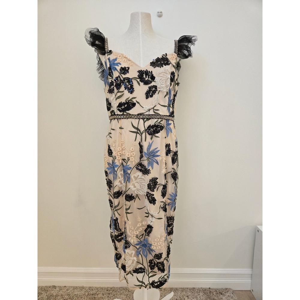 Lulu's Show Stopper Embroidered Sequin Floral Midi Dress XL